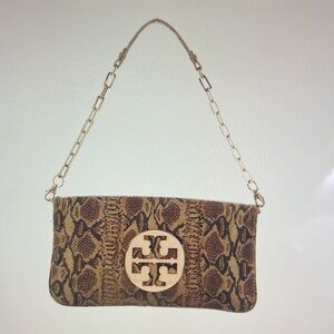 Tory Burch Multicolor Snakeskin Clutch with Gold-Chain Strap